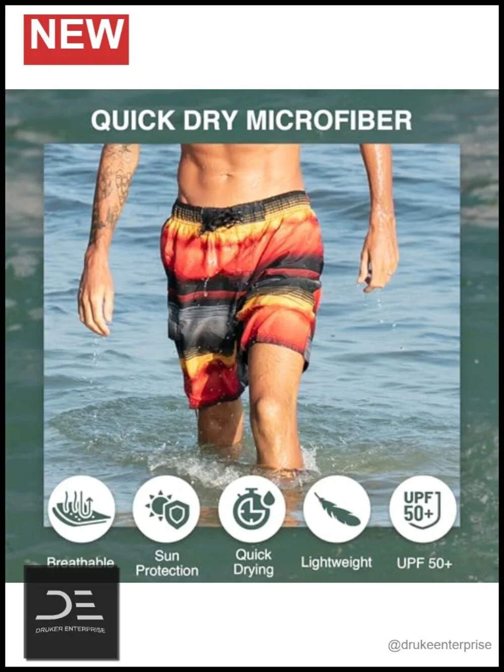 UPF 50+ Quick Dry Microfiber Swim Trunks with Mesh Lining